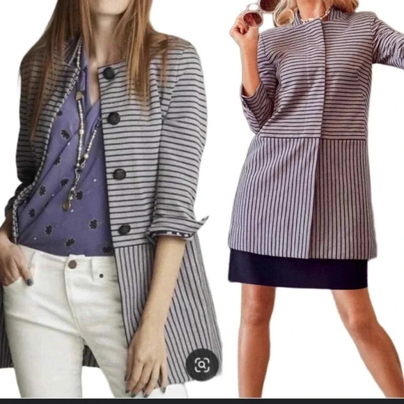 Cabi Dappled Car Coat Stripe Hidden Button Front Business Casual Longline Size M - Picture 1 of 15